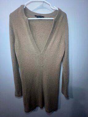 BCBGMaxAzria Taupe V-Neck Longline Sweater dress Size Small